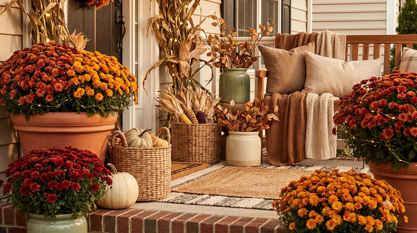 Which planters and mums give the biggest impact? - Fall Front Porch Decor Ideas (Renter-Friendly, No-Damage)